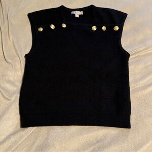 J.Crew Black Merino Wool Sweater Vest Gold Button Shoulder Size S